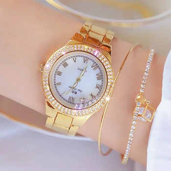 Luxusné Náramkové Hodinky Zlato, Striebro Ženy Dámske Hodinky z Nerezovej Ocele, Remienok Módne Ženy Hodinky Quartz dátum, hodiny, hodinky Žena
