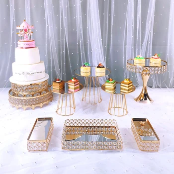 9pcs Zlatá Farba Crystal tortu stojan Svadobné Dezert Zásobník Cupcake Pan cake zobrazenie tabuľky dekorácie, Party