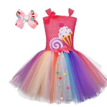 Sladké Rainbow Candy Tutu Tylu Šaty pre Dievčatá Halloween Narodeninovej Party Oblečenie, Deti Kvetov Lúk Lízatko Cukroví Kostým hlavový most