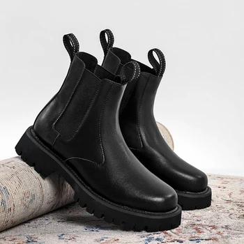 Anglicko štýl mens príležitostných chelsea boots black jeseň zimné topánky, kovboj originálne kožené boot pekný platformu členok botas muž