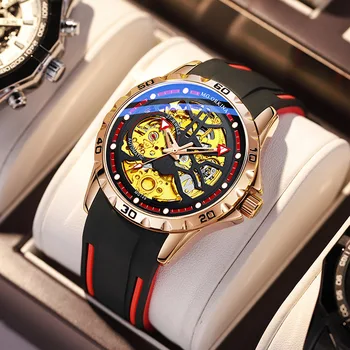 Nové pánske hodinky vodotesné svetelný automatické muži hodinky mechanické hodinky Tourbillon duté módne človek Pozerať Reloj Hombre