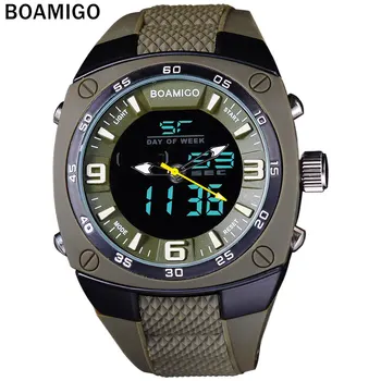 muži vojenské športové hodinky quartz hodinky dual disply LED displej náramkové hodinky BOAMIGO 30 M Vodotesný Digitálne Hodinky gumička
