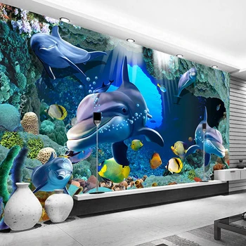 Vlastné Abstraktných Pintado De Pared3D Podmorský Svet, Foto Tapety Tichom Dolphin Deti Miestnosti, Spálne, Obývacia Izba, TV joj