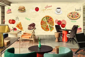 Vlastné retro tapety,Pizza, Káva,Koláč, 3D animovaný nástenné maľby pre cafe restaurant hotel pozadí steny PVC tapety