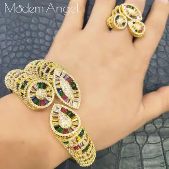 ModemAngel Luxusné Afriky Náramok Krúžok Stanovuje Módny Dubaj Svadobné Šperky Sady Pre Ženy, Svadobné brincos para ako mulheres