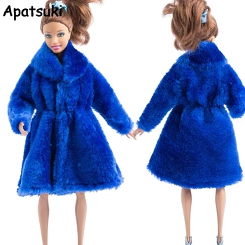 Modré Zimné Nosenie, Dlhú Srsť Pre Bábiky Barbie Oblečenie, Oblečenie Oblečenie Šaty Pre Bábiku Barbie 1/6 BJD Bábika Príslušenstvo Deti Hračka