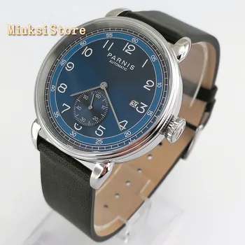 42mm top značky Parnis 2019 nové pánske mechanické hodinky strieborné prípade, dátum kožené seagull 1731 automatický pohyb pánske hodinky