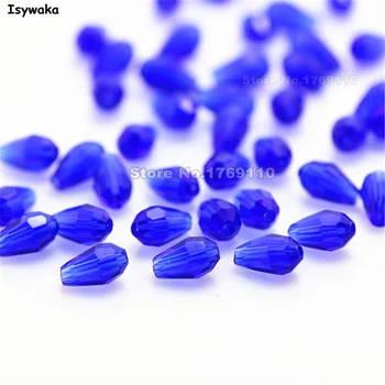 Isywaka 70pcs Deeo Modrá Farba 4*6mm Tvárou Slza Perličiek Rakúsko Crystal Perličiek kúzlo Sklenených Perličiek Voľné Dištančné Guľôčok Pre Diy
