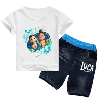 Luca Disney Pixar Deti Oblečenie Sady Krátky Rukáv Deti Tshirt a Denim Šortky Kreslených FILMOV Dievča chlapčeka Dieťa Kostým, Oblek