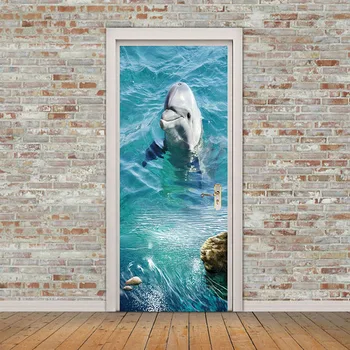 Samolepiace Odtlačkový Domova Dolphin Zvierat Diy Dvere Nálepky Modrý Oceán Papier pre Obývacej Izbe Pvc Nepremokavé 3D Tlač Fotografií Ar