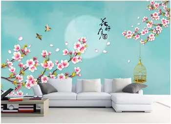 3d tapety vlastné fotografie Čínsky Peach Blossom Mesiac TV na Stenu miestnosti dekorácie 3d maľba na stenu nástenné maľby, tapety na steny, 3 d