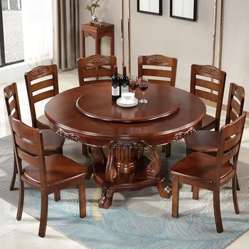 Masívneho dreva jedálenský stôl s gramofónu okrúhly jedálenský stôl Čínsky štýl veľký okrúhly stôl jedálenský stôl a stoličky zmes
