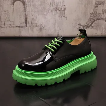 Luxusné Muži Čierne Šaty Topánky Móda Kolo Prst Britský Patent Kožené Derby Výšky Rastúci Platformu Ulici Zapatos ERRFC