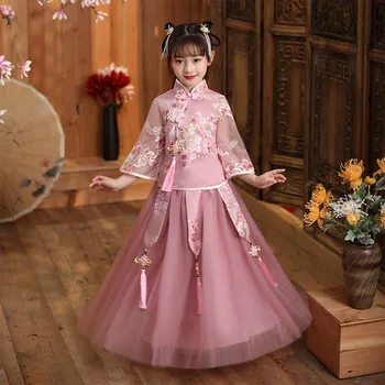 Deti Šaty Dievčatá Cheongsam Dieťa Elegantné Oblečenie Tradičnej Čínskej Odevy pre Deti Vintage Kvet Dievčatá Šaty
