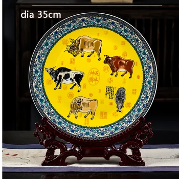 Jingdezhen Keramiky Čínsky Štýl Dekorácie Doska 35 cm Veľké Závesné Dosky Sedí Doska Remesiel Päť Dobytka Vzor Dosky