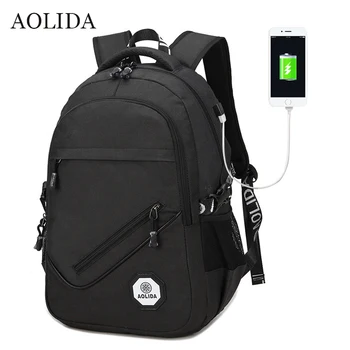 AOLIDA Batoh Muži Ženy Plátené tašky Batohy Mužov Cestovné USB Dizajnér Kapacita Muž Batoh Pre Školy Dievčatá Chlapci Black 2020