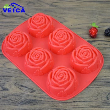 6 Ruže, Kvety 3D Silikónové chlieb formy pečivo formy Cupcake Mydlo Biscuit pečenie Plesne DIY Cake Decoration Nástroj na Pečenie