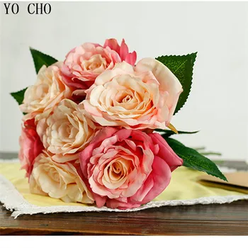 Ruže umelé kvety na svadbu dekoratívne pivónia hodvábne svadobné kytice Svadobné Domáce Dekorácie, Party Dekorácie 7 hláv
