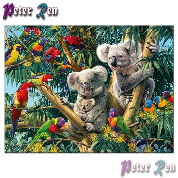 5d zvierat Diamond Maľovanie Cross Stitch Dreva medveďa a papagáj Námestie\Kolo Výšivky Drahokamu obrázok Deti zdobenie darček