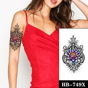 Akvarel Lotus Stamen Dočasné Tetovanie Nálepky Čierne Krídla Totem Falošné Tetovanie Nepremokavé Tatoos Rameno Veľké Veľkosti pre Ženy, Dievča
