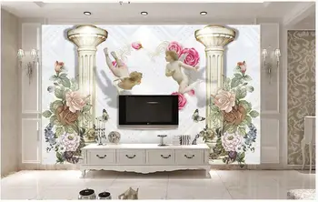 Vlastné fotografie, 3d tapety Európskej Roman stĺpec anjel kvety domova obývacia izba 3d nástenné maľby, tapety na steny, 3 d
