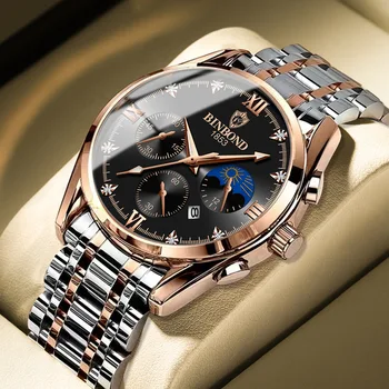 BINBOND 2022New Módne Pánske Hodinky Vodotesné Svetelný Top Značky Luxusné Náramkové hodinky Quartz Plný Stell Vojenské Sledovať Hodiny