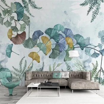 Milofi netkaných tapiet nástenná maľba malé čerstvé moderný minimalistický rastliny ginkgo listu ručne maľované Nordic TV pozadí na stenu