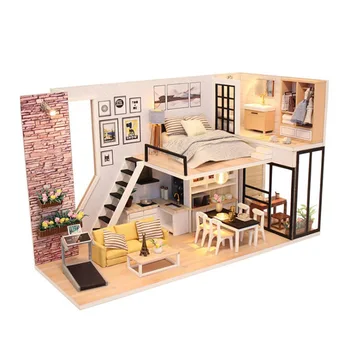 Nedokončené DIY domček pre bábiky 3D Puzzle Miniatúrne Moderné Loft Apartmán Deti HOBBY Hračky Vianočný Darček k Narodeninám