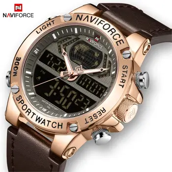 NAVIFORCE Pánske náramkové hodinky Hodiny Ležérne Módy Dual Time Veľké Voĺba Svetelný Kožený Remienok Chronograf Mužov Quartz Analógové Hodinky
