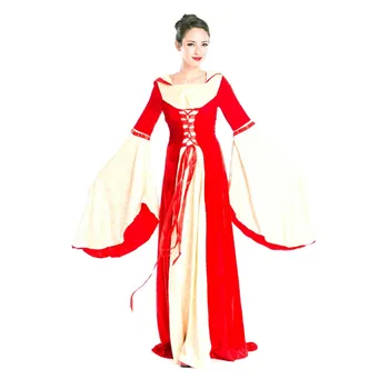 Hofadel Renesancie Stredoveké Hry Šaty Cape Hoodie Cosplay Kostým, Šaty červené dlhé rukávy stredoveký kostým dlhé šaty