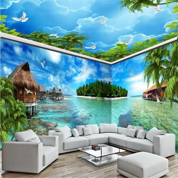 Beibehang vlastnú Tapetu 3D Obývacia Izba Mora Krajiny Ostrov Plný Dom Pozadí Stien, maľby, 3d Tapety abstraktných de parede