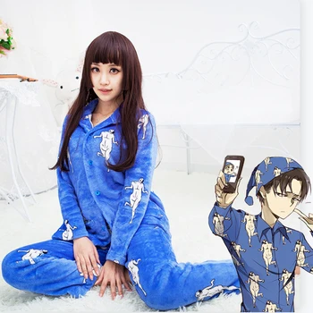 Anime Comic Útok na Titan Modré pyžamo Levi Ackermana Uniformy Šaty, Obleky Úplné súbory Oblečenie pre voľný čas nosí Coral Fleece Nové