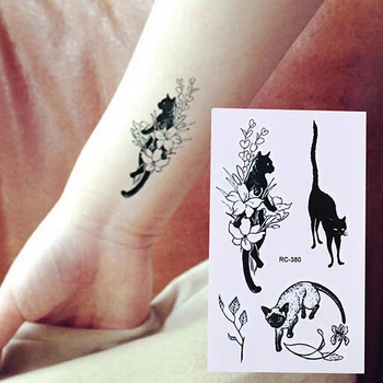2 Ks Čierna Mačka Totem Tetovanie Nálepky Body Art Nepremokavé Dočasné Tetovanie Sexy
