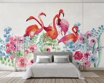Beibehang Vlastnú tapetu domova nástenné maľby akvarel ručne maľované kvetinový flamingo televízie pozadí steny 3d tapety
