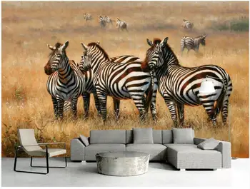 vlastné fotografie, 3d tapety Európe ručne maľované olejomaľba zebra zvierat na prérie, 3d nástenné maľby, tapety na steny, 3 d
