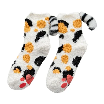 Ženy Roztomilý pre MAČKY Packa Fuzzy Črievičku Ponožky s Uchopovače 3D Plyšové Chvost Teplé Pančuchy