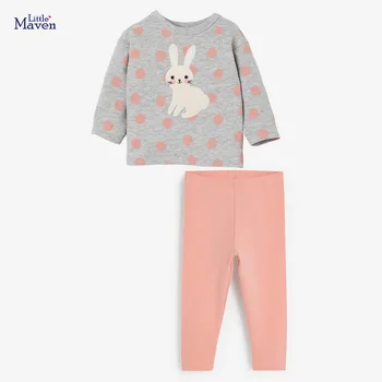Dieťa Dievča Pád Oblečenie 2021 Nové Jeseň Bežné Bavlny Značky Batoľa šedou Bodkou Bunny Tričko + Pevné Nohavice Deti Nastaviť 2Y0043
