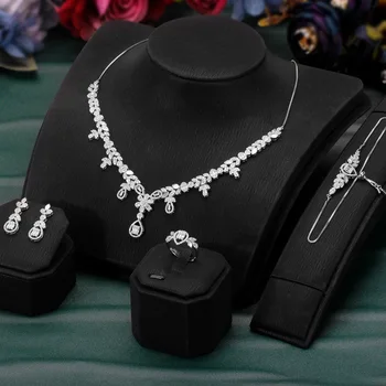 Jedinečný Dizajn 4PCS Zirkón Šperk Set Náhrdelník Náramok Dĺžka Je Nastaviteľná Pre Ženy Výročie Svadby Strany Svadobný Dar