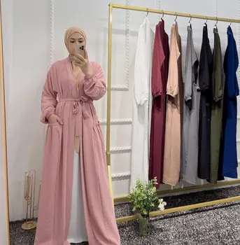 Ramadánu Otvoriť Abaya Dubaj Kimono Cardigan Obyčajný Moslimských Hidžáb Oblečenie Turecko Skladaný Abayas pre Ženy Afriky Islam Oblečenie Kaftan