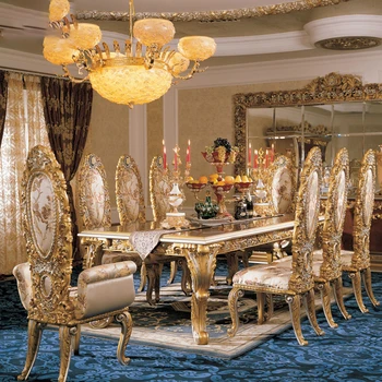 Vlastné Európsky Štýl Jedálenský Stôl taliansky Luxus Plný Masívneho Dreva Vyrezávané Kvet Dlho, Jedálenský Stôl, Stôl a Stoličky, Vila