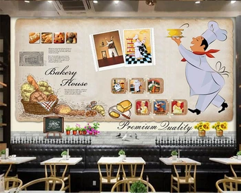 welyu Prispôsobený 3d maľby Európskych a Amerických ručne maľované pekáreň pozadí steny módne gurmán pekáreň obchod späť dekorácie