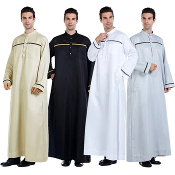 Moslimské Dlhý Rukáv Islamskej pánskej Módy jednofarebné Šaty, arabčina Kaftan Saudskej Dubaj Oblečenie Muži Uctievajú Abaya