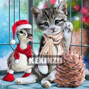 Vianočné Pohľadnice Darček 5D Diy Plné Námestie/Kolo Kameň Perličiek Vŕtačky Diamantové Maľovanie Mačka Kačka 3d Diamant Výšivky