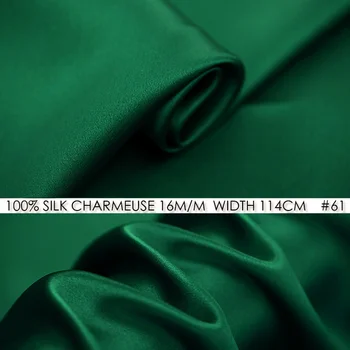 CISULI 100% HODVÁB CHARMEUSE SATIN Textílie 114 cm šírka 16mommes Hodvábna Tkanina Ženy Party Šaty z Hodvábu tmavo Zelené, Č. 61
