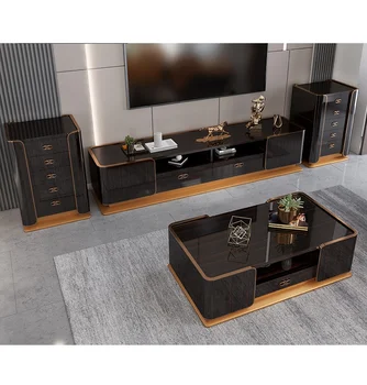 Taliansky ľahké luxusné čierne santalového dreva, obilia farba čaj stôl TV kabinet mramoru čaj stôl poschodí kabinetu svetlo luxusný nábytok