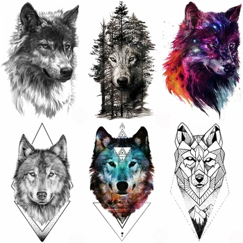 Veľké Realistické Hviezdna Vlk Dočasné Tetovanie Nálepky Tribal Lesa Wolfish Body Art Falošné Tatoos Muži Ženy Body Art Tattoo Papier