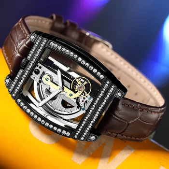 Luxusné plne Automatické Turbullion Mechanické Hodinky pre Mužov Kostra Transparentné 3D Hollow Dial Prípade Náramkové hodinky Muž Reloj Hombre
