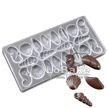 20 dutín Rôzne Dlhé shell & Ventilátor shell & Shell poukázal shell tvary PC polykarbonát čokoláda formy molde na tortu nástroje