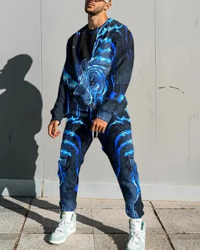 3D Tlač Mens T Košele Vyhovovali Dlhým rukávom Bežné Streetwear Hip Hop Nadrozmerné Športové Jersey Nastaviť Veľkosť Harajuku Voľný čas