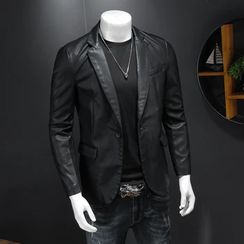 Black Jaqueta De Couro Masculina Outwear PU Kožené Kabáty 5XL Jeseň Roku 2022 Faux Kožené Bundy na Motocykel Zase Nadol Bundy